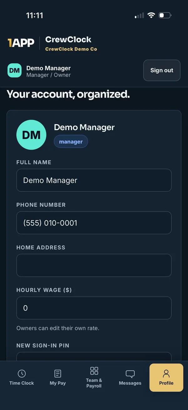 Profile screen