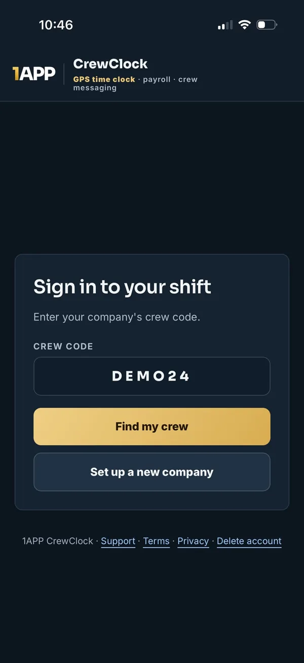 Sign in with crew code
