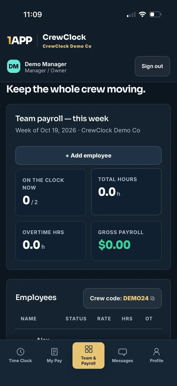 Team payroll screen